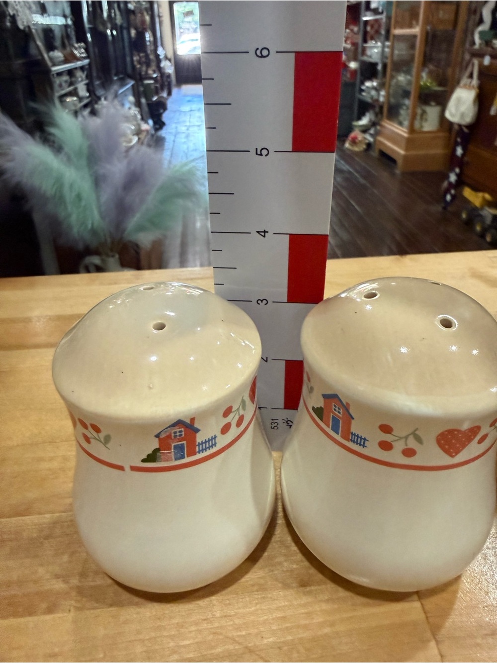 Cream Ceramic Salt and Pepper Shakers with Country Cottage Motif